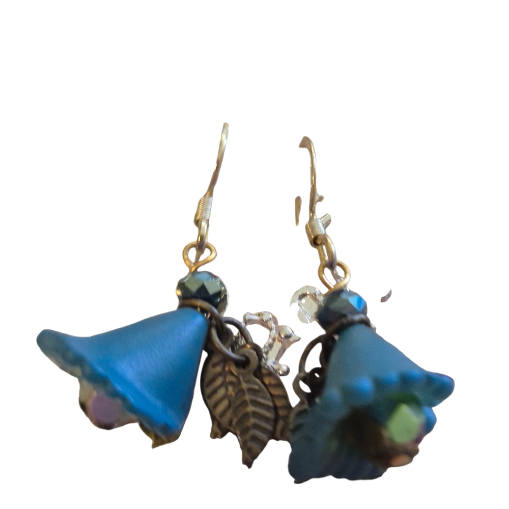 Flower Bell Shaped  Crystal Accent Earrings Whimsical Fairy Core